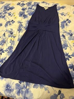 LOFT Navy Sleeveless V-Neck Midi Dress